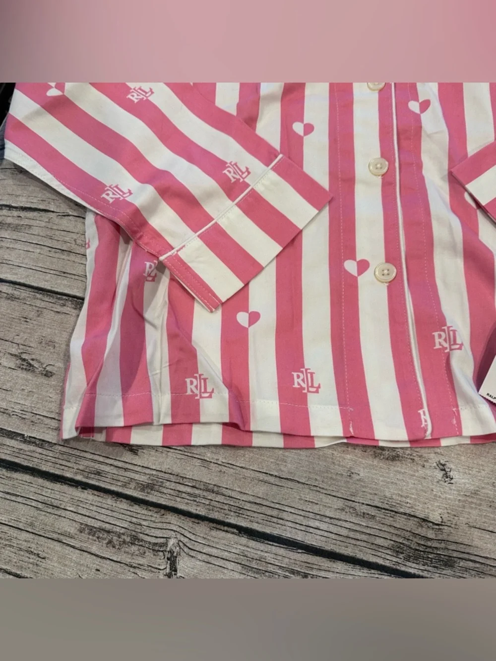 NWT Ralph Lauren Pink & White Striped 2 Piece Cotton Blend Pajama Set Size Med - Picture 6 of 12